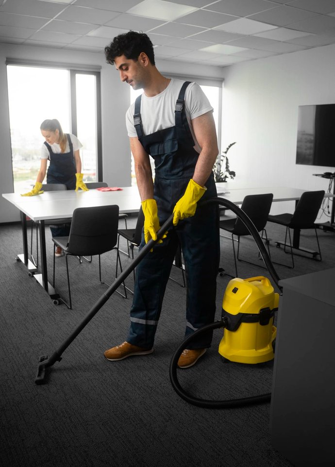 Carpet extraction cleaning in a commercial office.