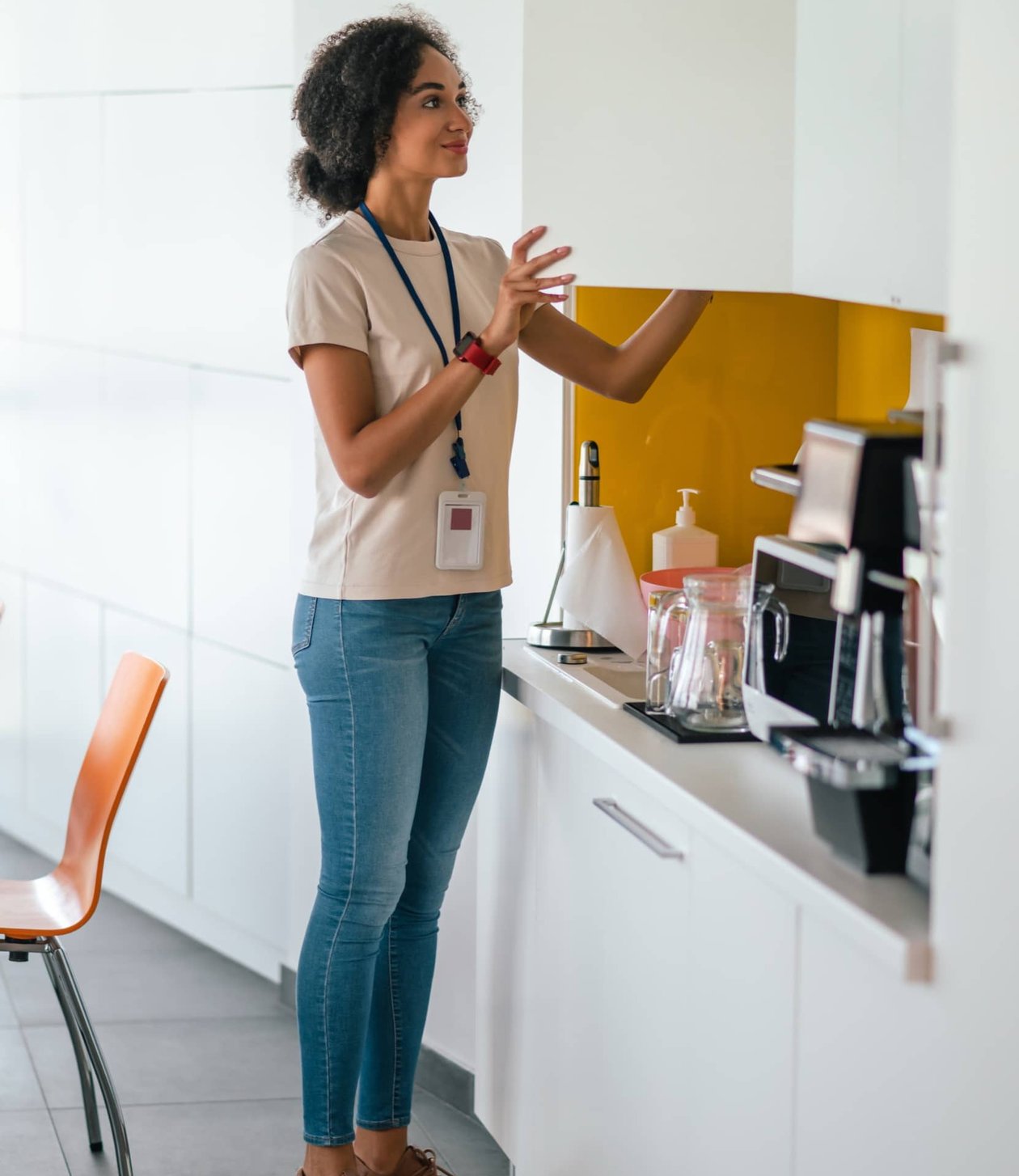 Hygienic, clean office kitchen.